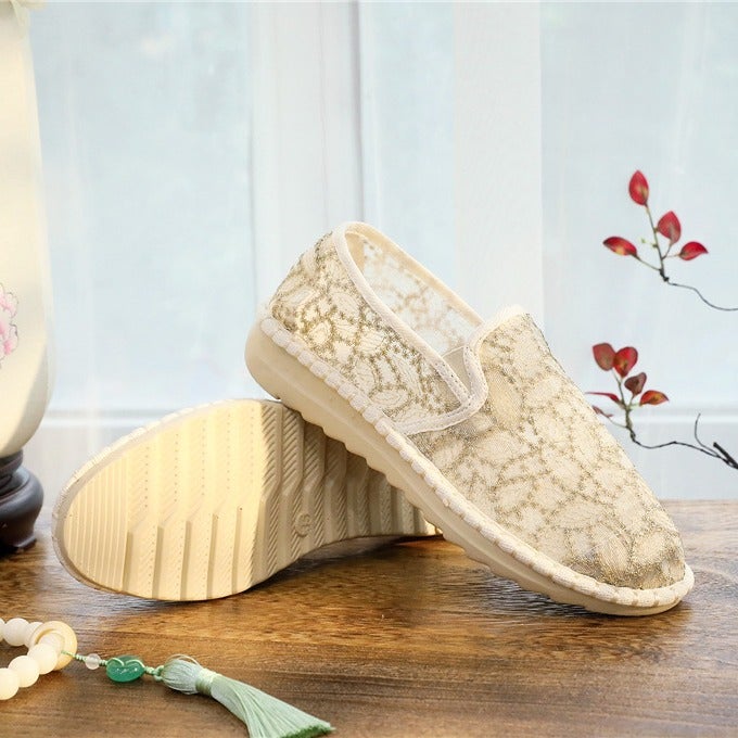 Summer Lace Mesh Shoes Breathable Solid Color Plain Color Plain Simple Hanfu Women'S Lightweight Platform Cake Bottom Women'S Zen Shoes Mori Women - Image 2